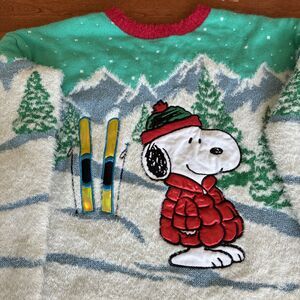 Peanuts Snoopy Womens Ugly Christmas Sweater Embroidered Knit Sz Large